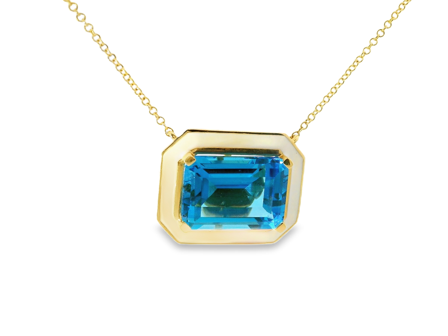 Swiss Blue topaz Enamel 14k White Gold Pendant