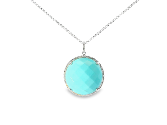 0.15CT Diamond with Turquoise 14k White Gold Pendant