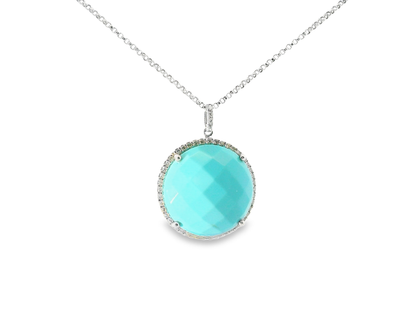 0.15CT Diamond with Turquoise 14k White Gold Pendant