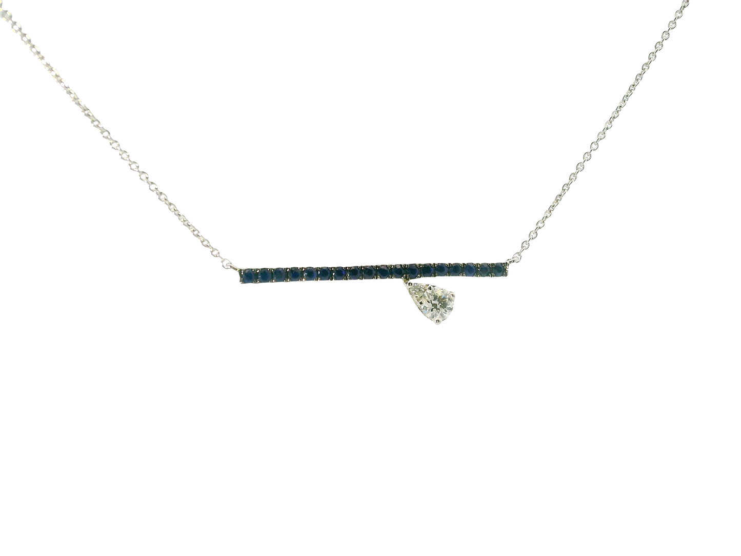 0.12CT Diamond and 0.19CT Blue Sapphire Pendant 14k White Gold