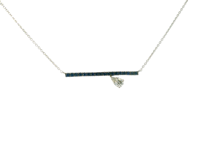 0.12CT Diamond and 0.19CT Blue Sapphire Pendant 14k White Gold