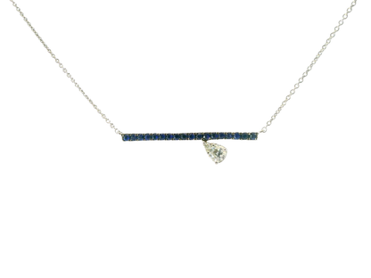 0.12CT Diamond and 0.19CT Blue Sapphire Pendant 14k White Gold