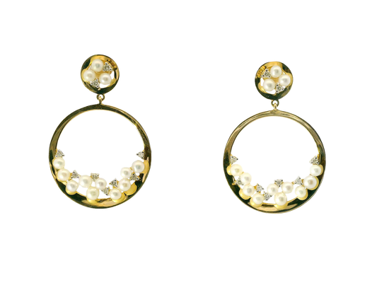 0.18CT Diamond  14k White Gold Pearl Earring