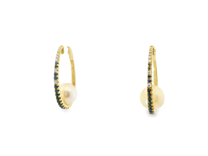 0.16CT Diamond with Blue Sapphire 14k White Gold Pearl Earring