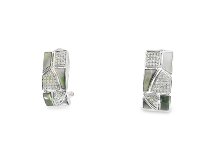0.33CT Diamond with Black Shell  14k White Gold Earring