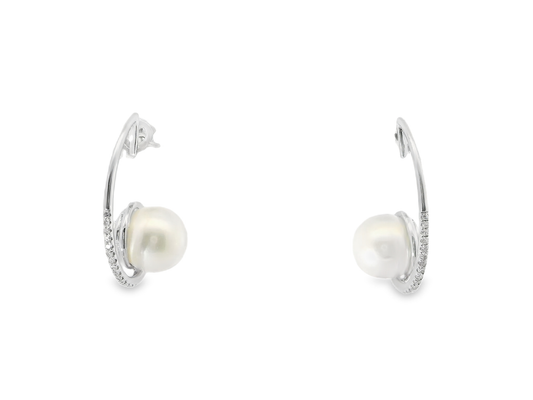 0.13CT Diamond 14k White Gold Pearl Earring