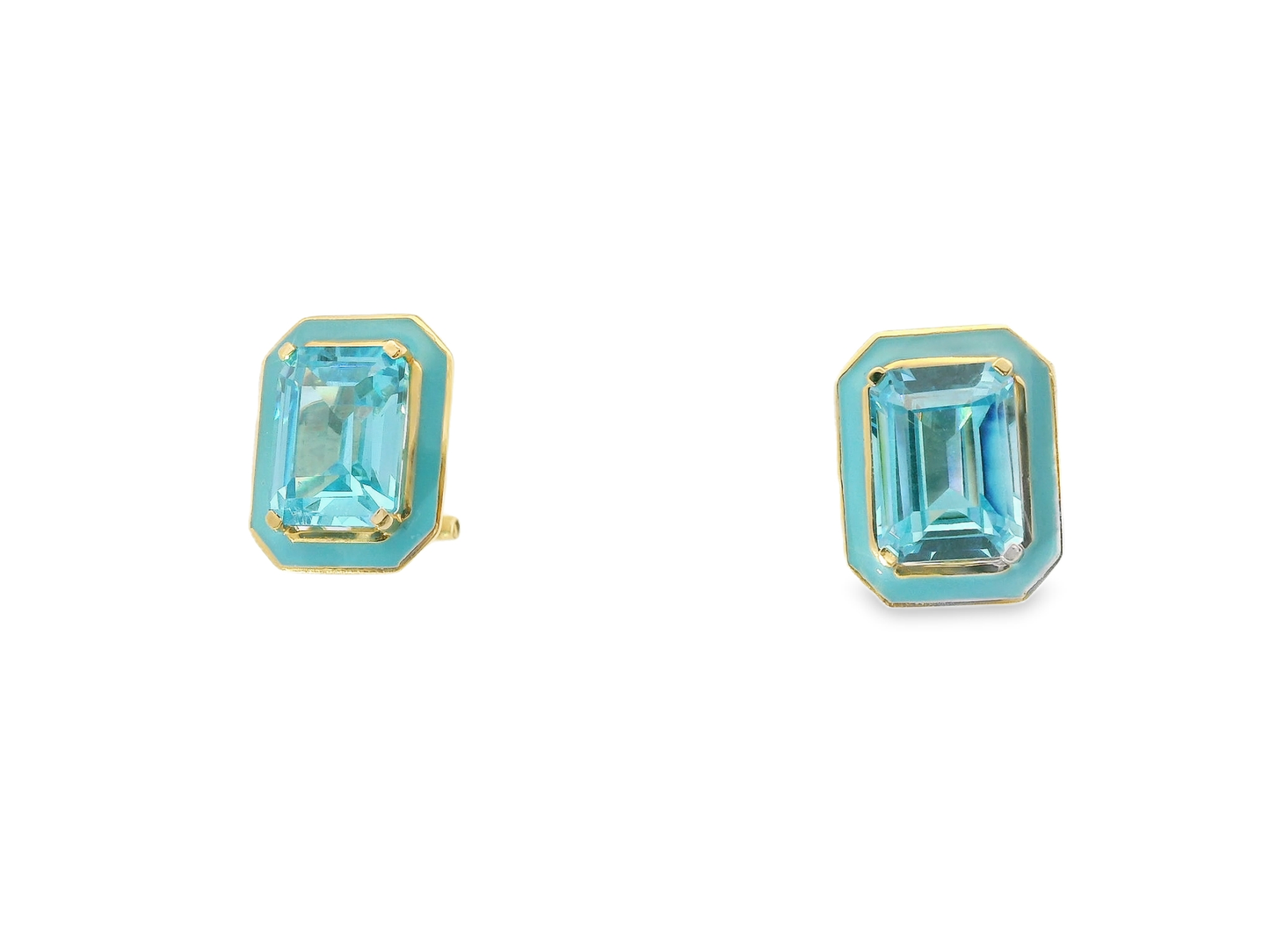 Swiss Blue Topaz Enamel 14k Yellow Gold Earring