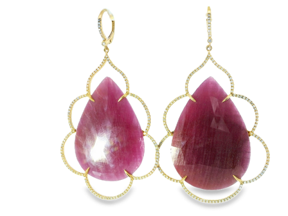 1.50CT Diamond with Ruby 14k Yellow Gold Earring