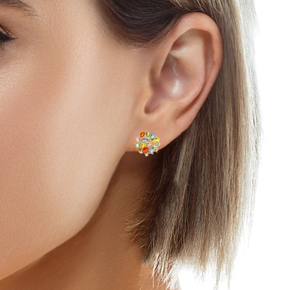 0.17CT Diamond 7.85CT Multi Sapphire 14k Yellow Gold Earring
