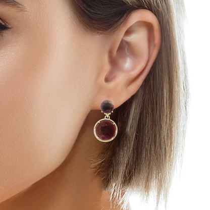0.58CT Diamond with Ruby  14k Yellow Gold Earring