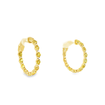 0.22CT Diamond 2.20CT Yellow Sapphire HOOP 14k Yellow Gold Earring