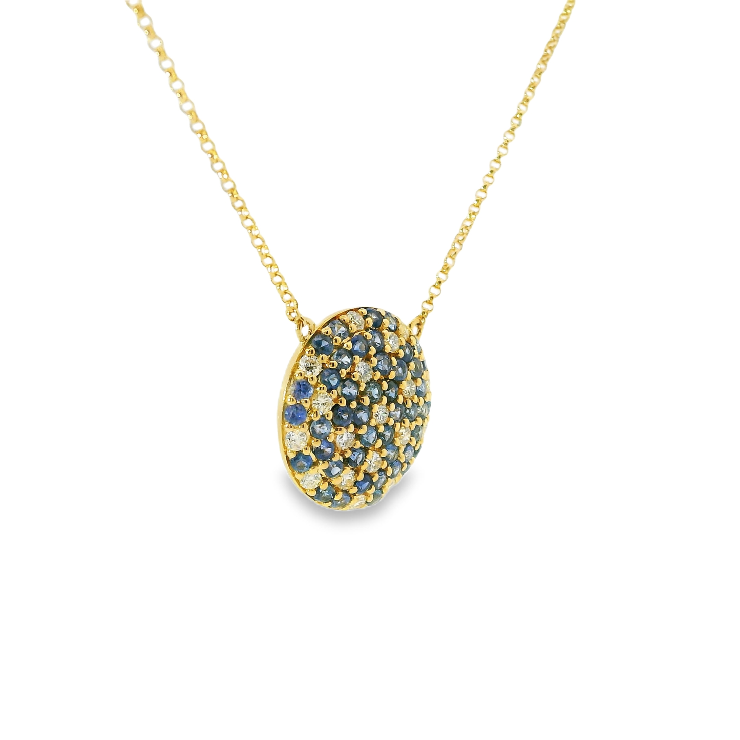 0.26Ct Diamond 0.92Ct Blue sapphire 14k Yellow Gold Pendant