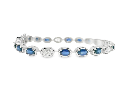 1.17CT Oval Lab Diamond 4.25CT Blue Sapphire 14K White Gold Bracelet