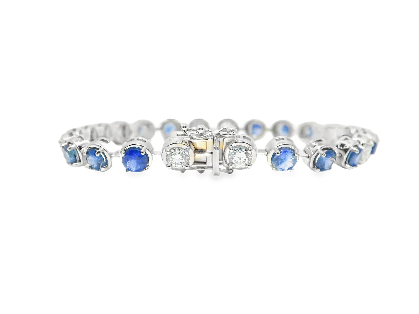 1.66CT Round Lab Diamond 5.95CT Blue Sapphire 14K White Gold Bracelet