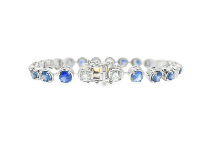 1.66CT Round Lab Diamond 5.95CT Blue Sapphire 14K White Gold Bracelet