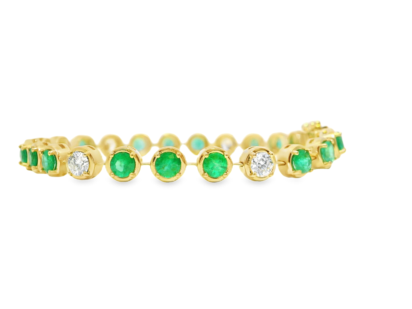 1.67CT Round Lab Diamond 3.59CT Emerald 14K Yellow Gold Bracelet