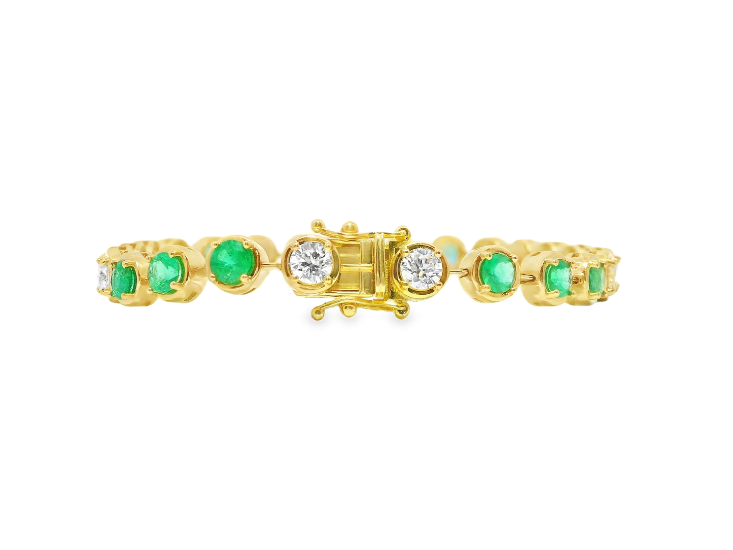 1.67CT Round Lab Diamond 3.59CT Emerald 14K Yellow Gold Bracelet