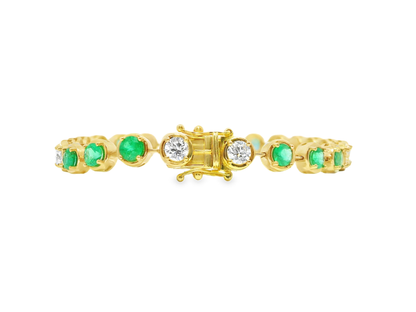 1.67CT Round Lab Diamond 3.59CT Emerald 14K Yellow Gold Bracelet