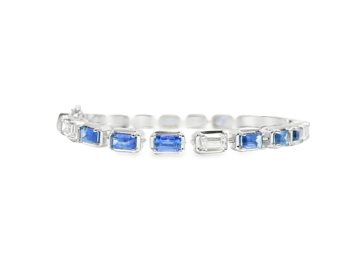 1.89CT Emerald Cut Lab Diamond 5.39CT Blue Sapphire 14K White Gold Bracelet