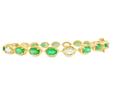 1.20CT Oval Lab Diamond 3.93CT Emerald 14K Yellow Gold Bracelet