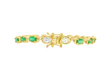 1.20CT Oval Lab Diamond 3.93CT Emerald 14K Yellow Gold Bracelet