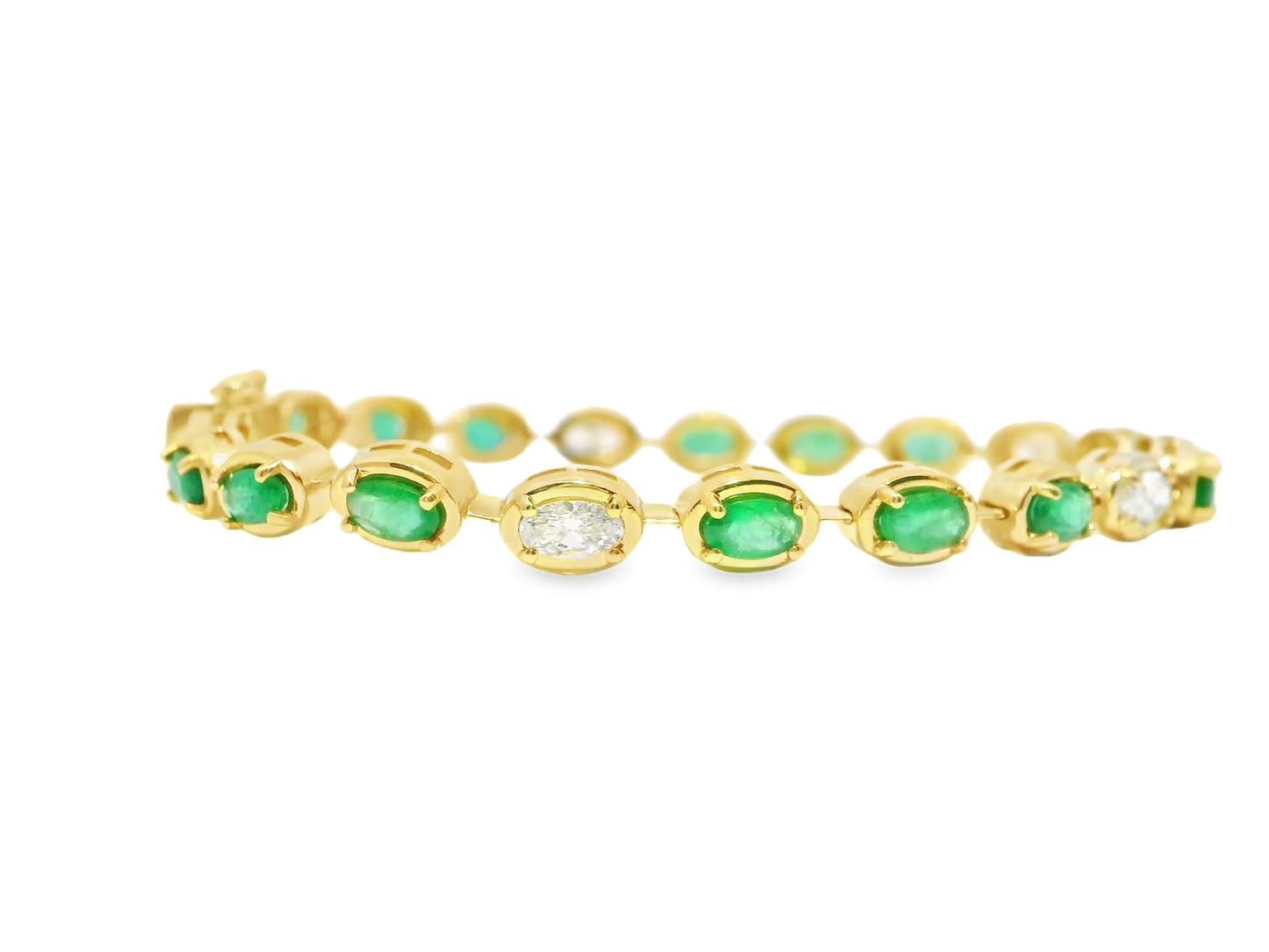 1.20CT Oval Lab Diamond 3.93CT Emerald 14K Yellow Gold Bracelet