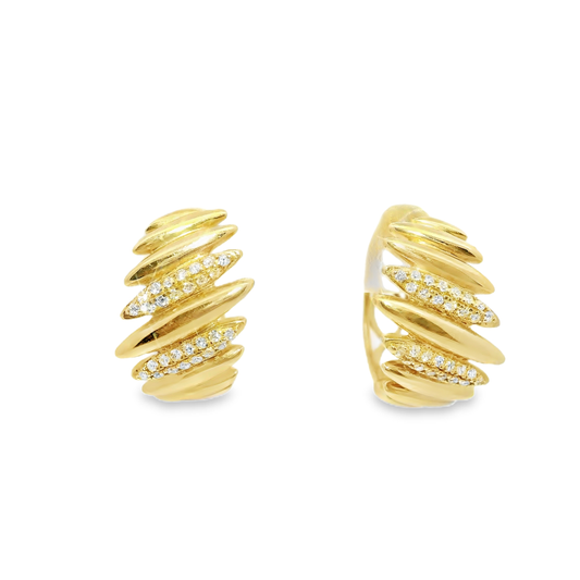 0.16Ct Diamond Hoop Earrings 14K Yellow Gold
