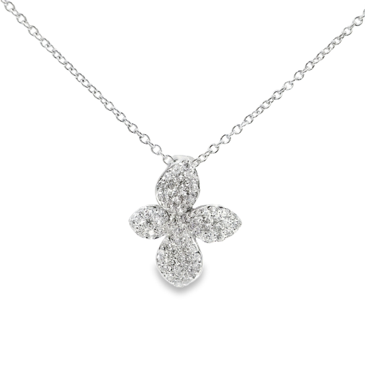 0.46CT Diamond Flower Pendant 14k White Gold