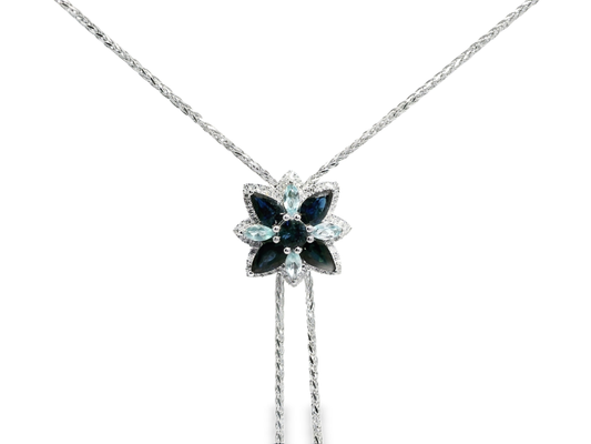 0.76CT Diamond and 1.53CT Multi Sapphire Pendant 14K White Gold