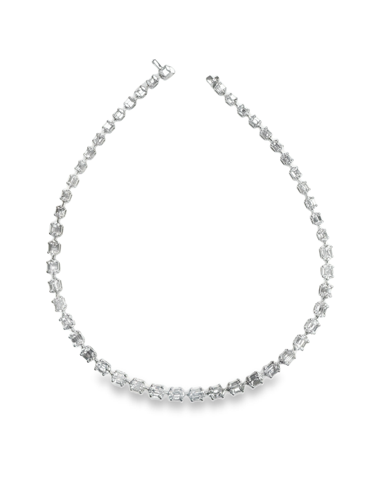11.89CT Emerald Cut Diamond  18k White Gold Necklace