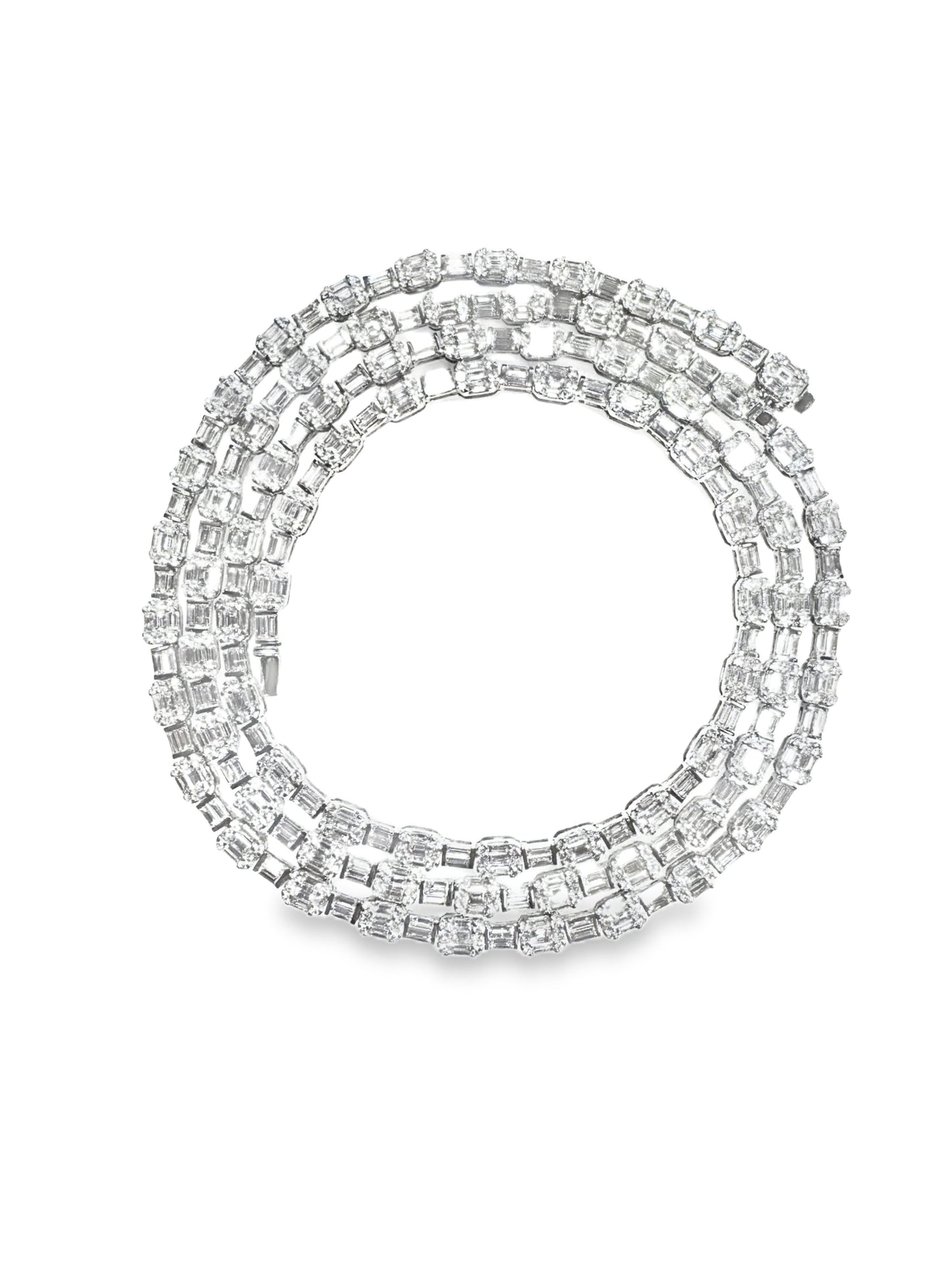 23.61CT Emerald Cut Diamond 18k White Gold Necklace