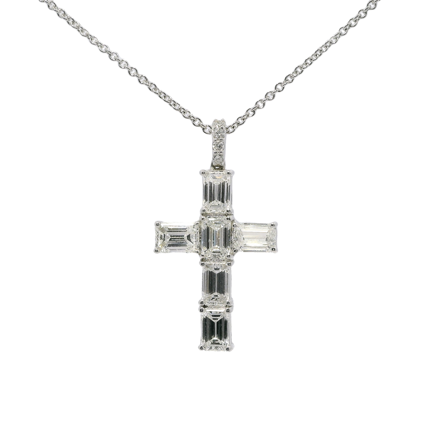 2.87CT Asscher Cut Diamond Cross Pendant 14k White Gold