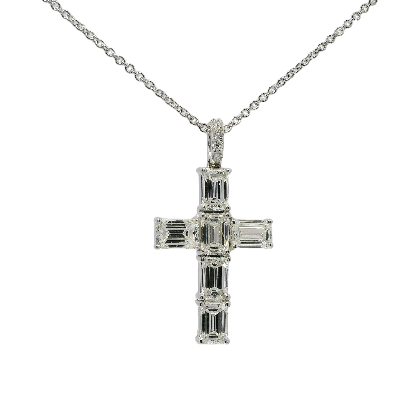 2.87CT Asscher Cut Diamond Cross Pendant 14k White Gold