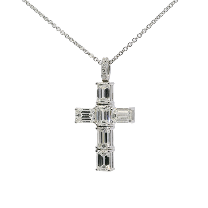 2.87CT Asscher Cut Diamond Cross Pendant 14k White Gold