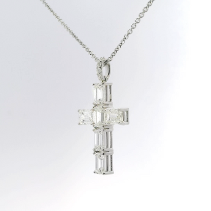 2.87CT Asscher Cut Diamond Cross Pendant 14k White Gold