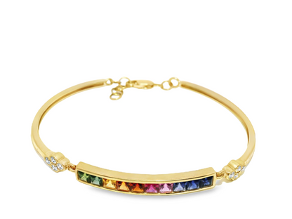 0.27CT Diamond & 2.18CT Mixed Sapphire Bracelet 14k Gold