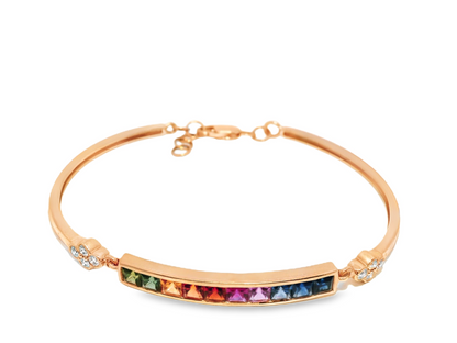 0.27CT Diamond & 2.18CT Mixed Sapphire Bracelet 14k Gold
