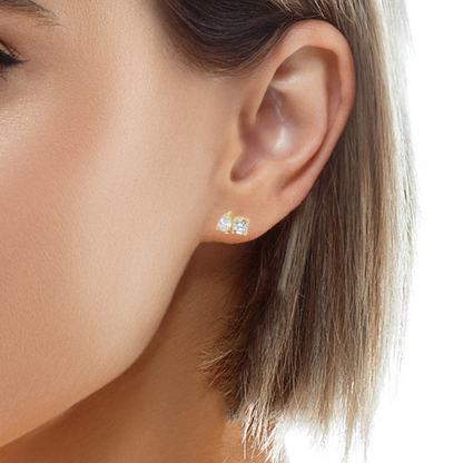 1.04Ct Round 0.75CT Pear Shape Lab Diamond Earrings 14k Yellow Gold