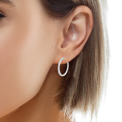 3.79CT Diamond Lab Emerald Cut Hoop Earring 14k White Gold