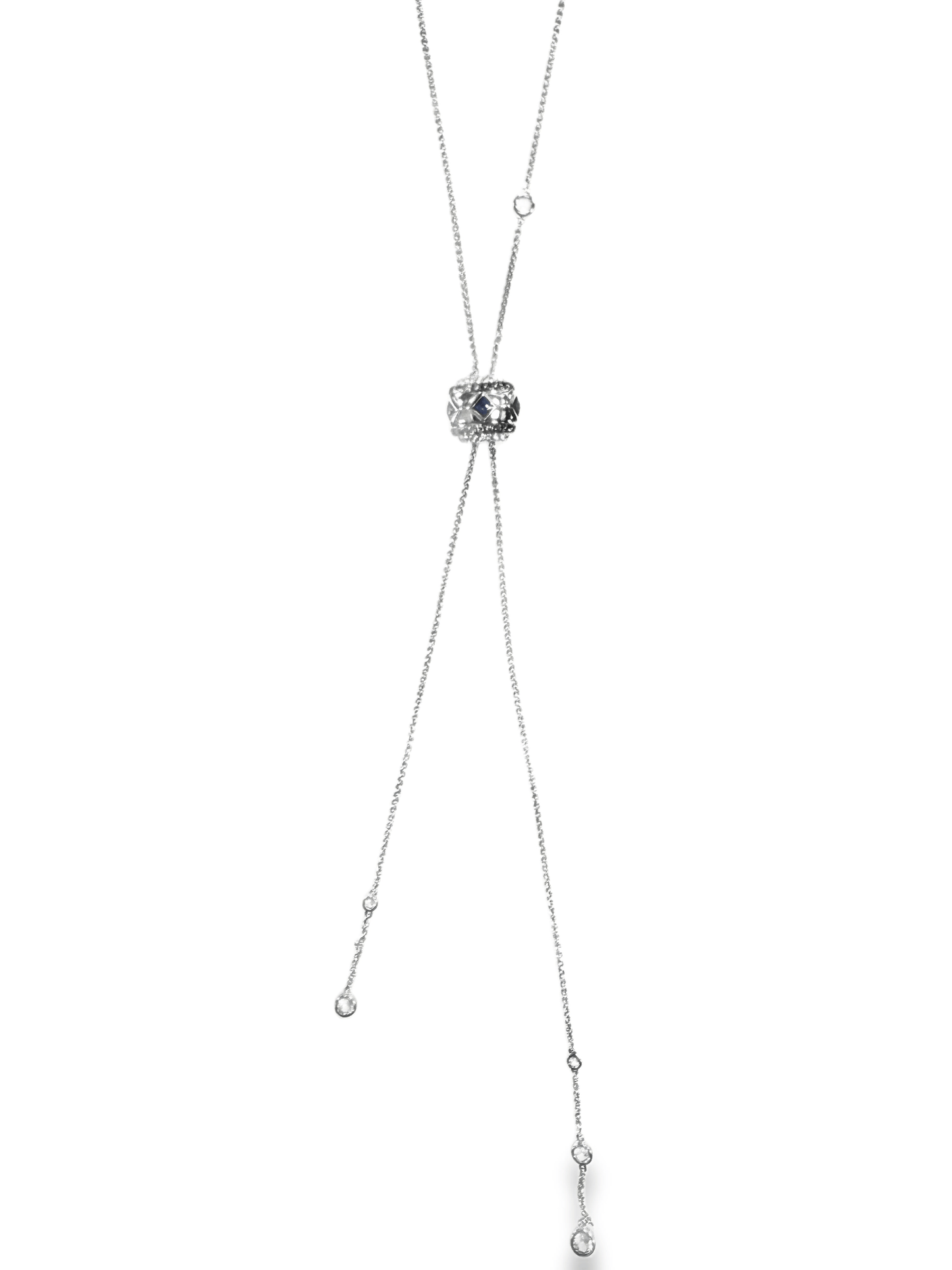 0.32Ct Diamond 0.53CT Blue Sapphire Lariat Pendant 14k Gold