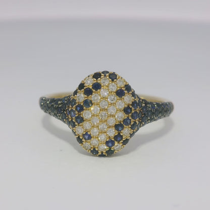 0.15CT Diamond and 0.67CT Blue Sapphire Ring 14k Yellow Gold