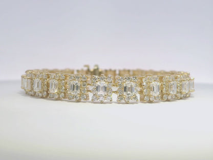 4.95CT Round 6.32CT Emerald cut Lab Diamond Bracelet  14k Gold