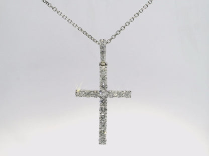 1.74CT Diamond Cross Pendant 14k White Gold