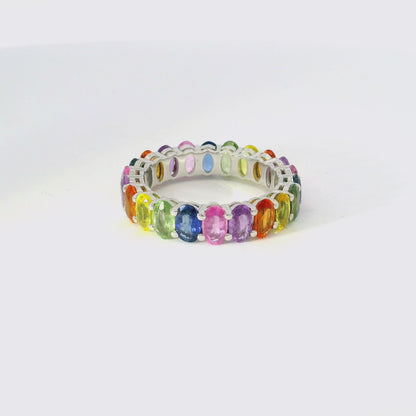 7.03CT Multi Sapphire Gemstone Ring 18K White Gold