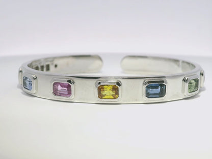 4.84CT Mixed Sapphire Bangle 18k white Gold