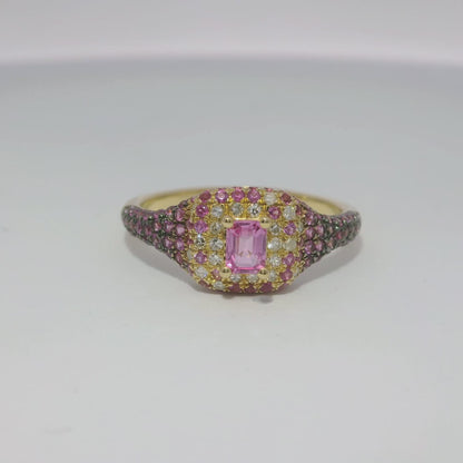 0.10CT Diamond and 0.80CT Pink Sapphire Ring 14k Yellow Gold
