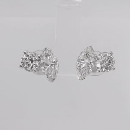 0.65CT Round 1.84CT Marquise Lab Diamond Earring 14k White Gold