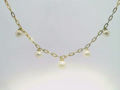 0.11CT Diamond with White Pearl Pendant 14k Yellow Gold