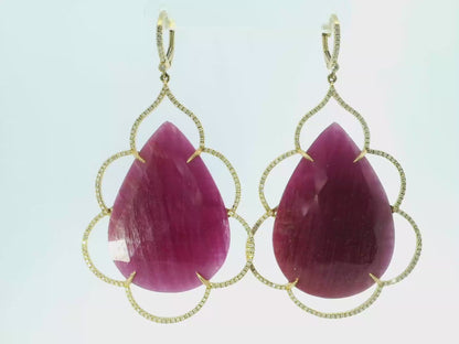 1.50CT Diamond with Ruby 14k Yellow Gold Earring