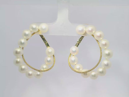 0.17CT Diamond Pearl Earrings 14k Yellow Gold